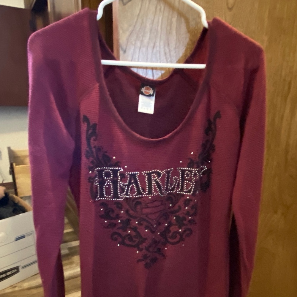 Harley Davidson burgundy long sleeve xl with embellishments